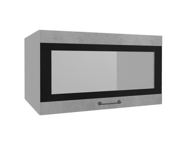 Лофт ВПГСФ 800 шкаф верхний горизонтальный со стеклом высокий с фотопечатью (Бетон светлый/корпус Серый)