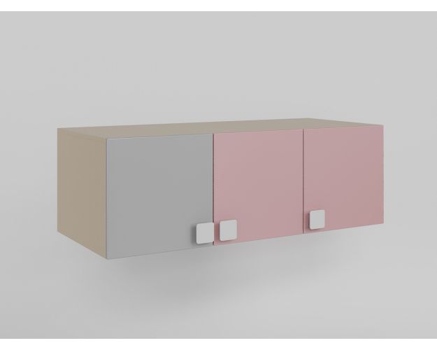 Антресоль на шкаф 3-х створчатый (Розовый/Серый/корпус Клен)