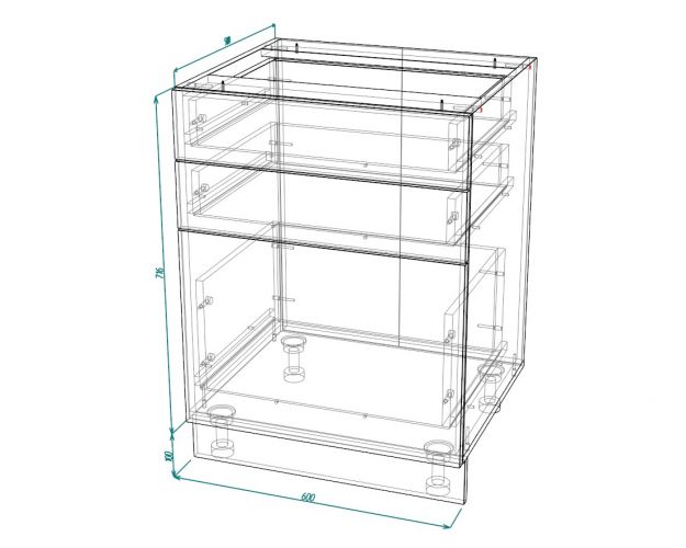 Гренада ШН3Я 600 Шкаф нижний с 3-мя ящиками (Бразильский орех/корпус Белый)