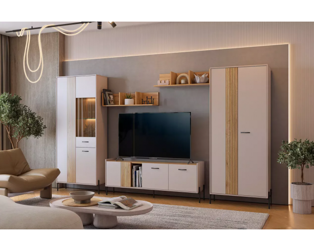 Модульная гостиная Доминика К6 кашемир / дуб крафт золотой
