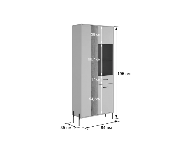 Шкаф двухдверный со стеклом Доминика кашемир / дуб крафт золотой