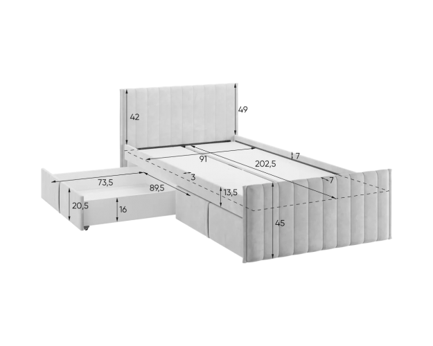 Кровать с ящиками Твикс 900 нежно-розовый (велюр)