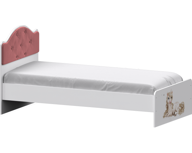 Кровать Каспер с мягкой спинкой и фотопечатью (900х2000)Белый/Светло-розовый