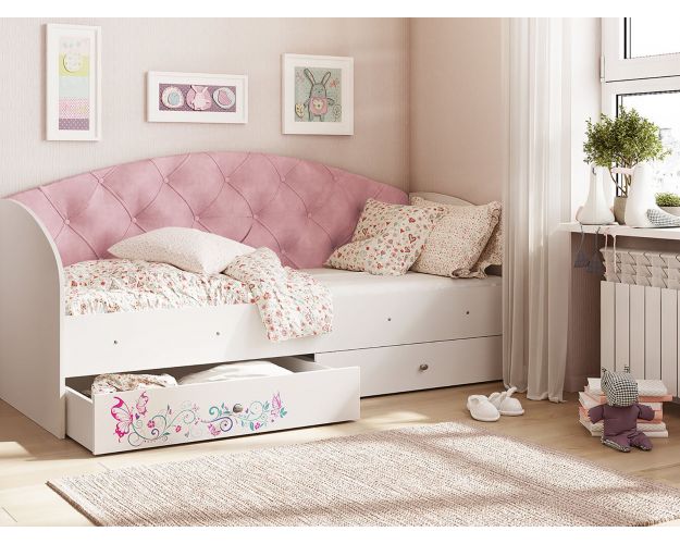 Кровать детская Эльза Белый/Розовый