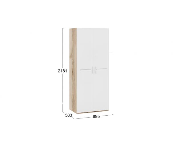 Шкаф для одежды с 2-мя дверями «Фьюжн» Дуб Делано/Белый глянец