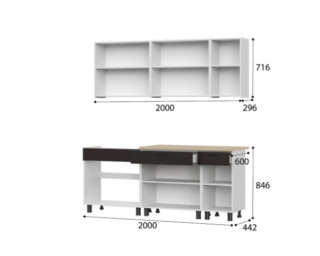 Кухонный гарнитур "КГ 9" 2.0 серия 2 белый / дуб венге / дуб сонома